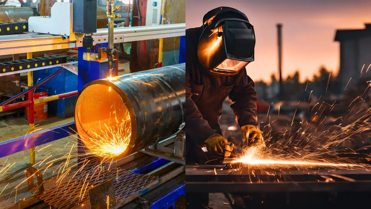 Welder performing structural welding with plasma equipment
